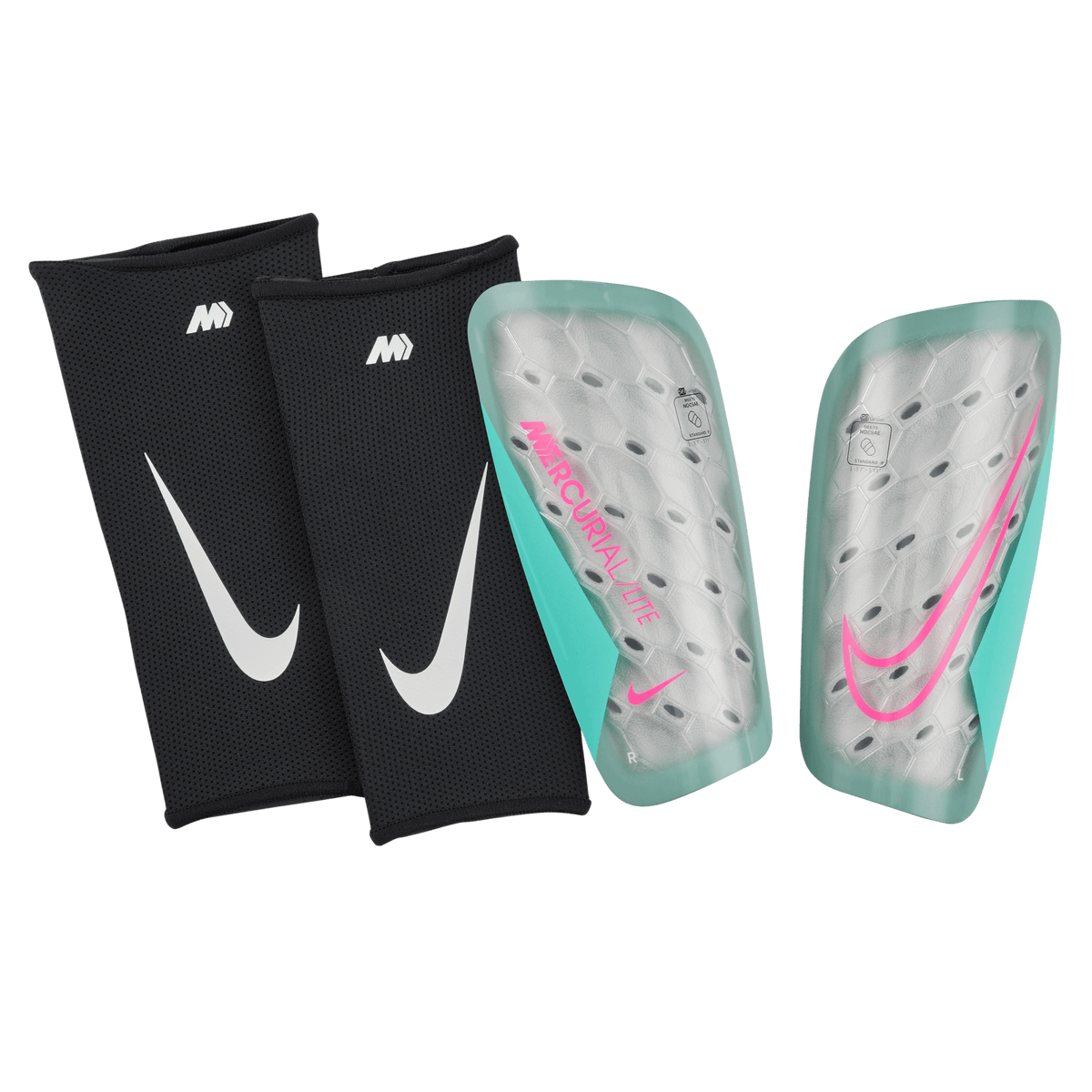 Nike Mercurial Lite Shin Guards-OCEAN CUBE/AURORA GREEN/PINK BLAST product image 1, provided for visual reference and