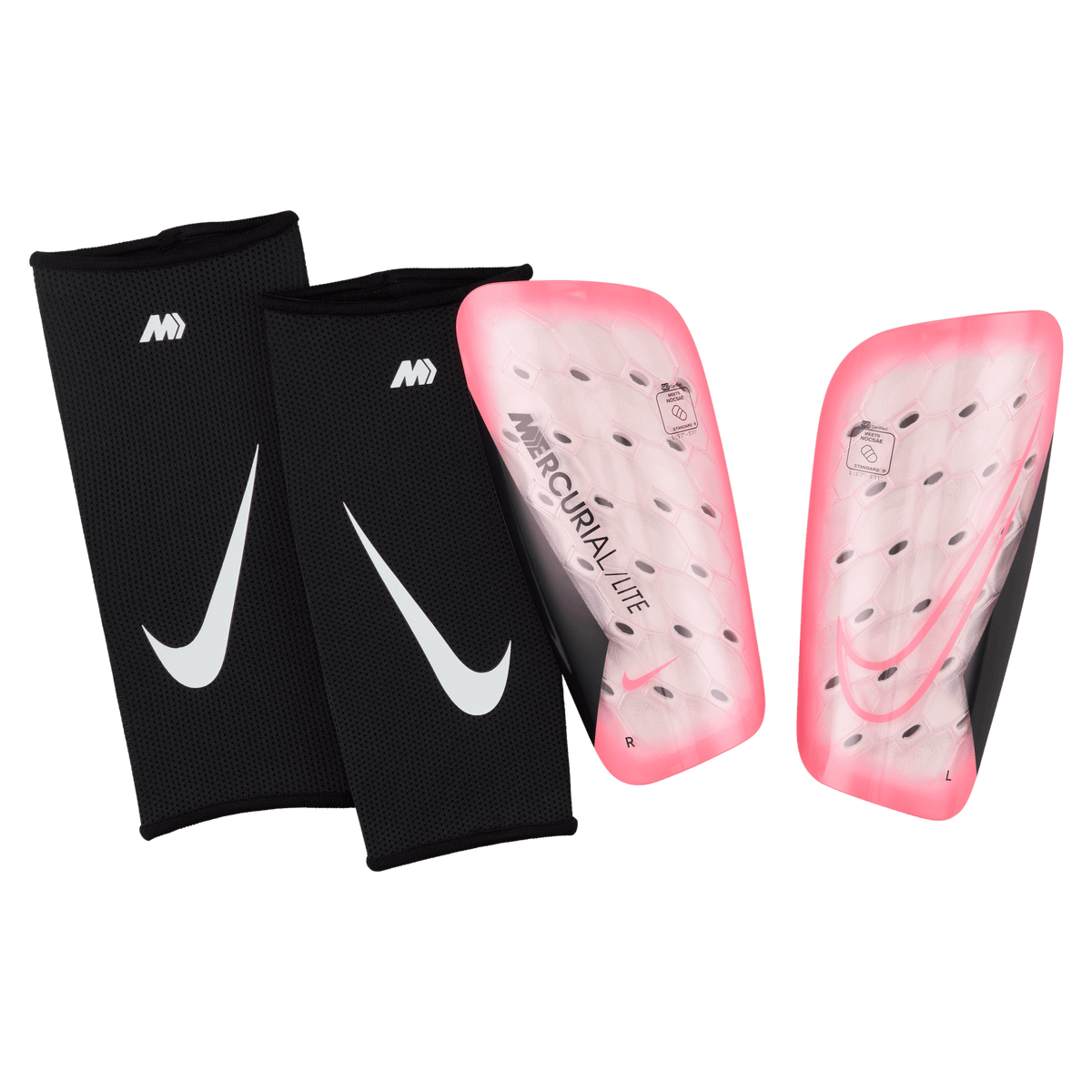 Nike Mercurial Lite Soccer Shin Guards-SUNSET PULSE/BLACK product image 2, provided for visual reference and product detail