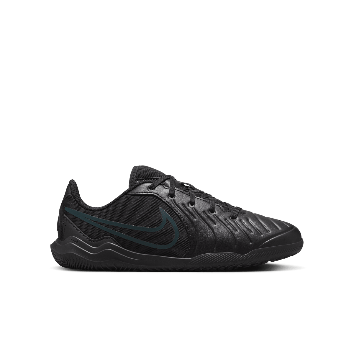 Nike Jr.Little/Big Kids' Indoor/Court Tiempo Legend 10 Club Low-Top Soccer Shoes-Black/Deep Jungle product image 1, provided