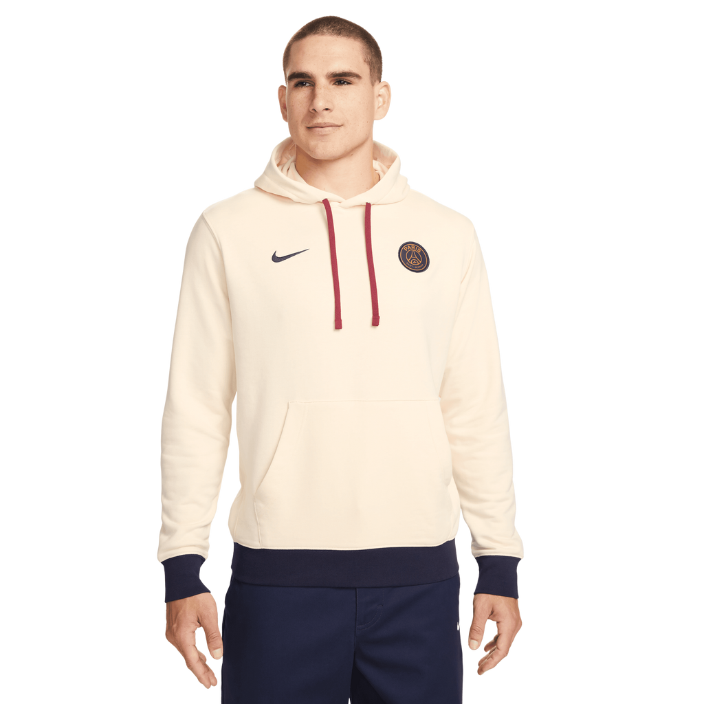 Nike Men Paris Saint-Germain Fleece Hoodie-Coconut Milk/Blackened Blue product image 1, provided for visual reference and