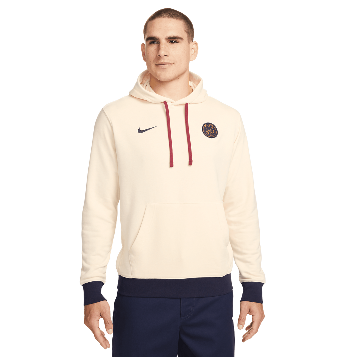 Nike Men Paris Saint-Germain Fleece Hoodie-Coconut Milk/Blackened Blue product image 1, provided for visual reference and