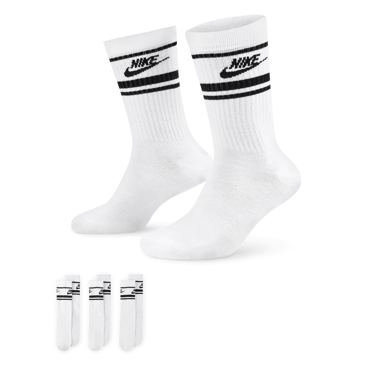 Nike Sportswear Dri-FIT Everyday Essential Crew Socks (3 Pairs)-White product image 1, provided for visual reference and