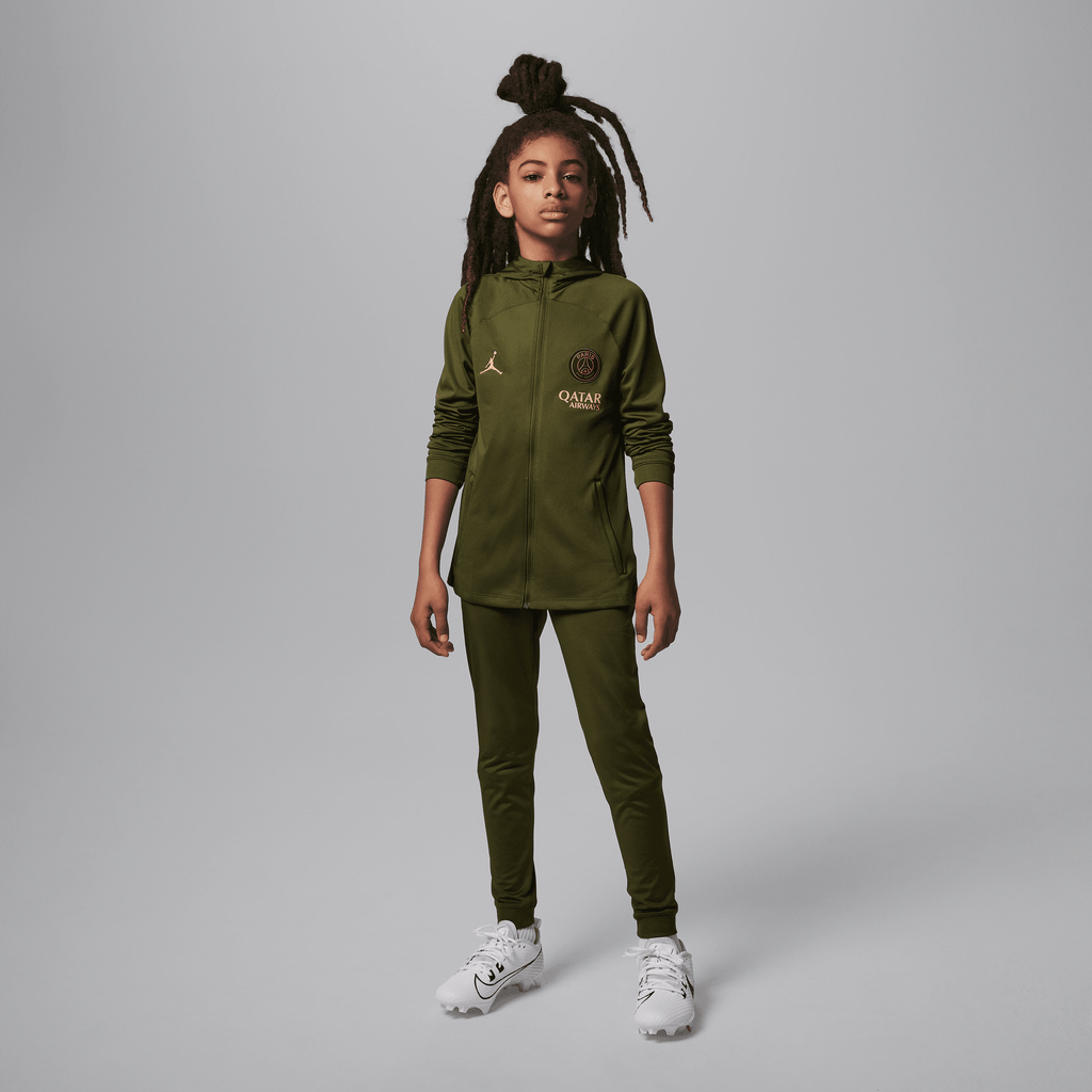 Nike PSG Strike Fourth Big Kids' Jordan Dri-FIT Soccer Hooded Knit Tracksuit product image 1, provided for visual reference