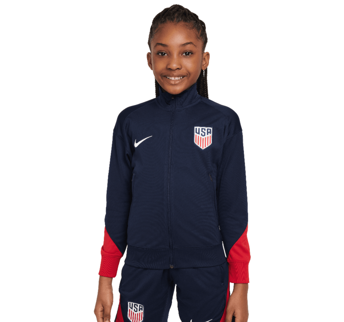 Nike USMNT Strike Big Kids' Dri-FIT Soccer Track Jacket product image 1, provided for visual reference and product detail