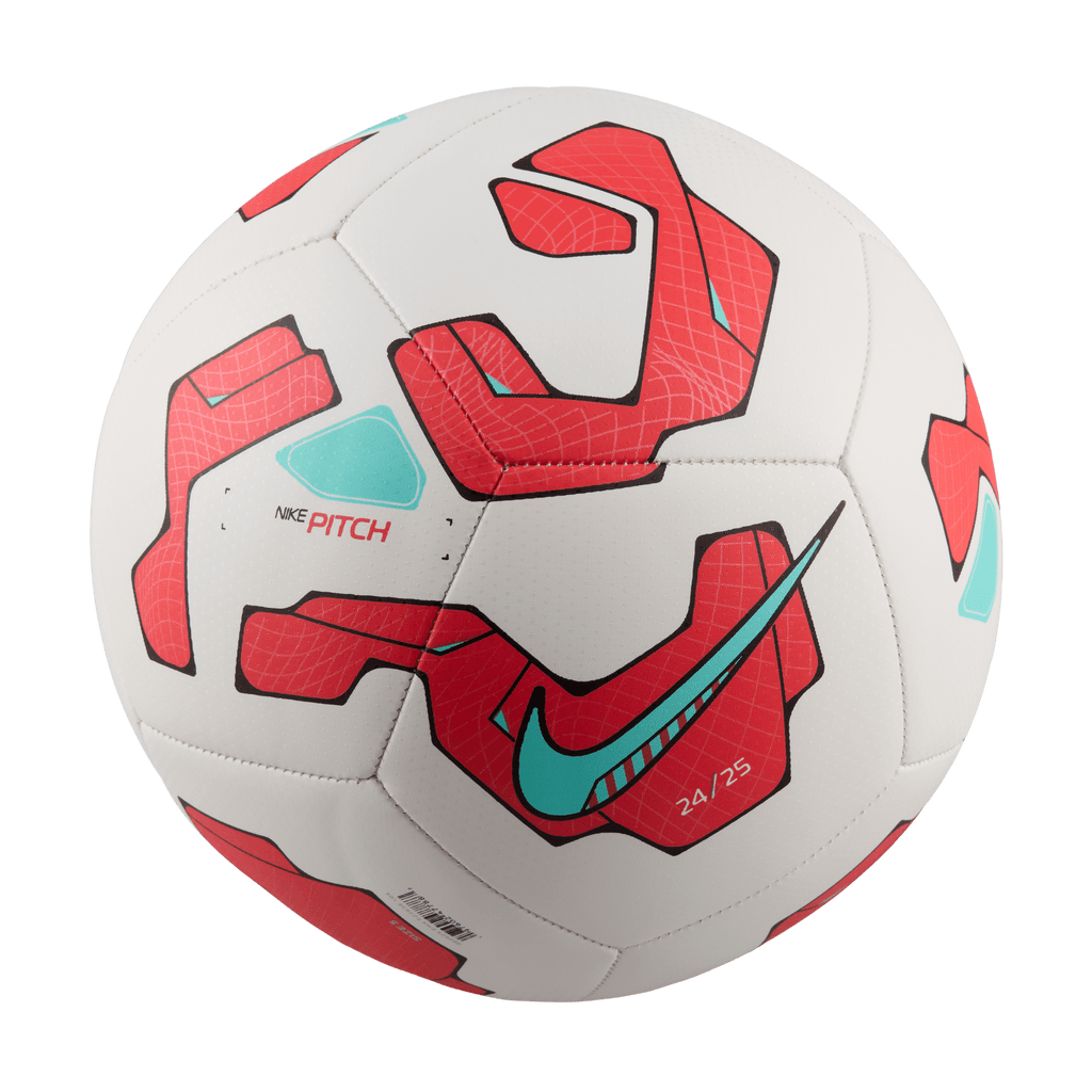Nike Pitch Soccer Ball-White/Ember Glow/Aurora Green product image 1, provided for visual reference and product detail review