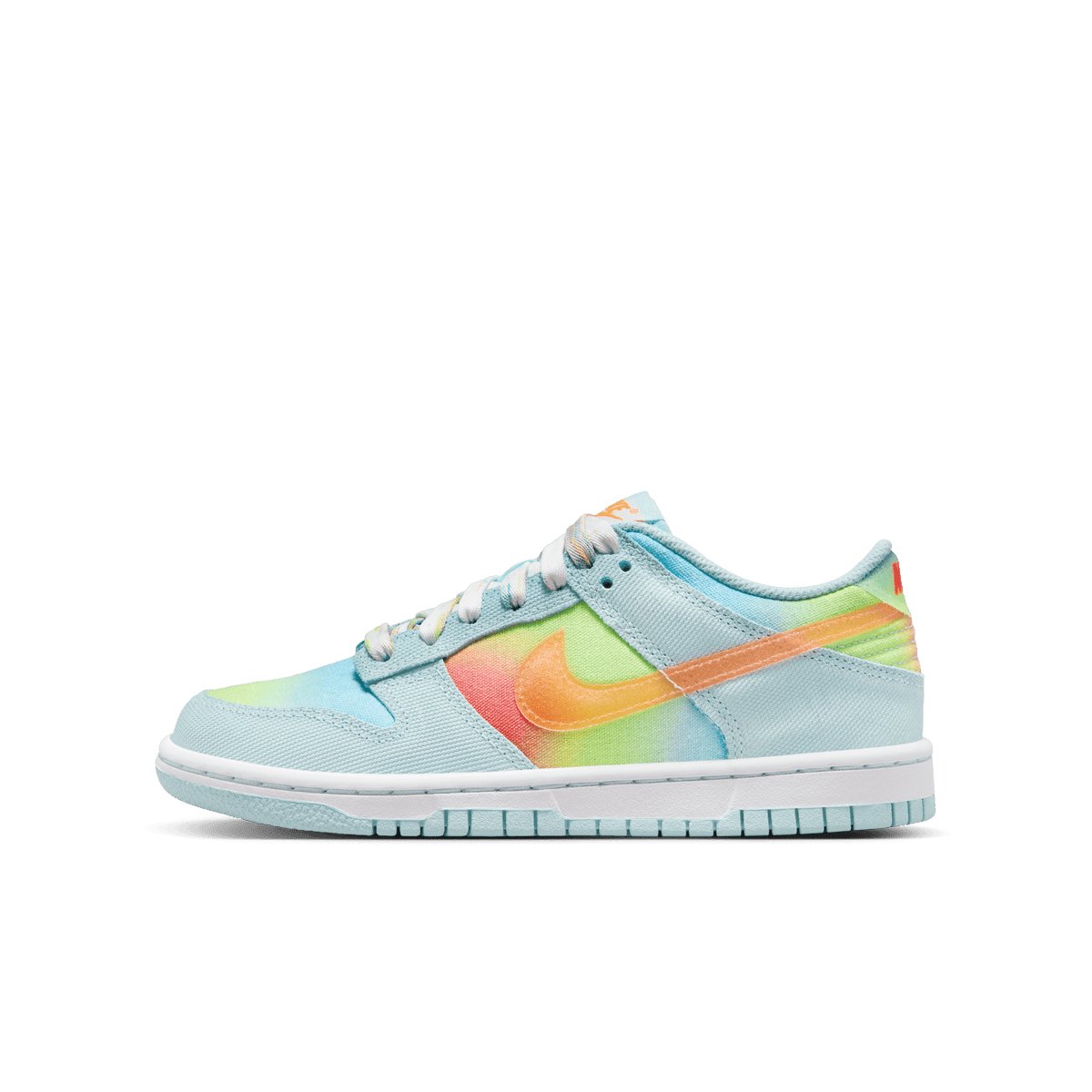 Nike Big Kid's Dunk Low Shoes - Glacier Blue/Total Orange/Lemon Twist product image 2, provided for visual reference and