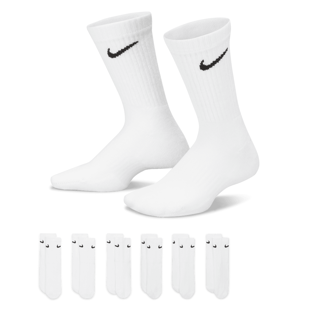 Nike Everyday Kid's Cushioned Crew Socks (6 Pairs)-White product image 1, provided for visual reference and product detail