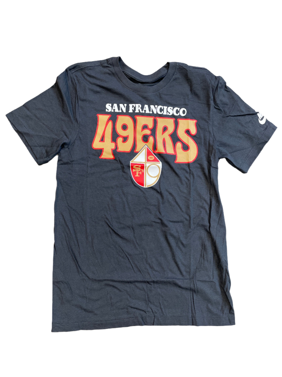 Nike Men San Francisco 49ers Stacked T-Shirt-Dark Grey product image 1, provided for visual reference and product detail