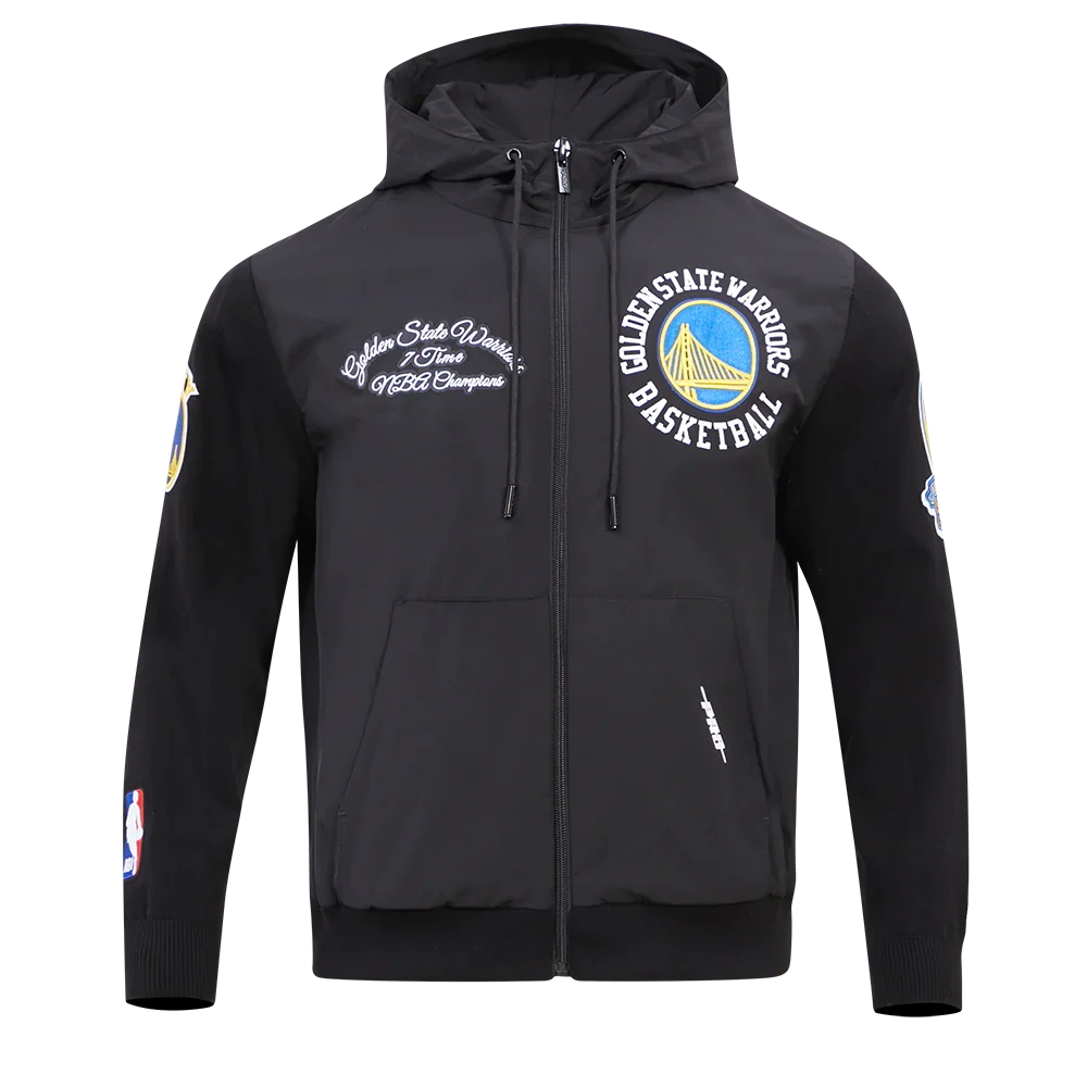 Pro Standard Men Golden State Warriors Hybrid Woven Hoodie-Black product image 1, provided for visual reference and product