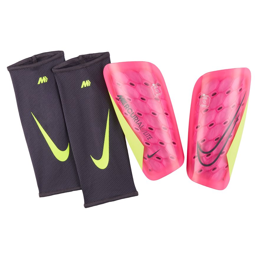 Nike Mercurial Lite Soccer Shin Guards-Pink Spell/Volt/Gridion product image 1, provided for visual reference and product