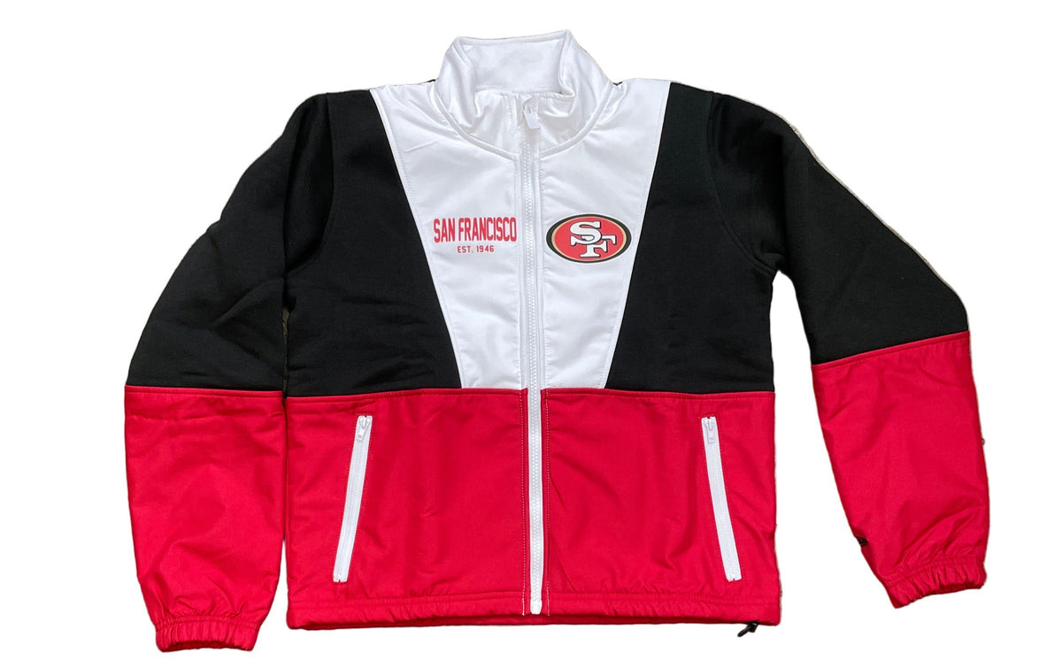 New Era Women San Francisco 49ers Half Fleece Half Windbreaker Jacket product image 1, provided for visual reference and