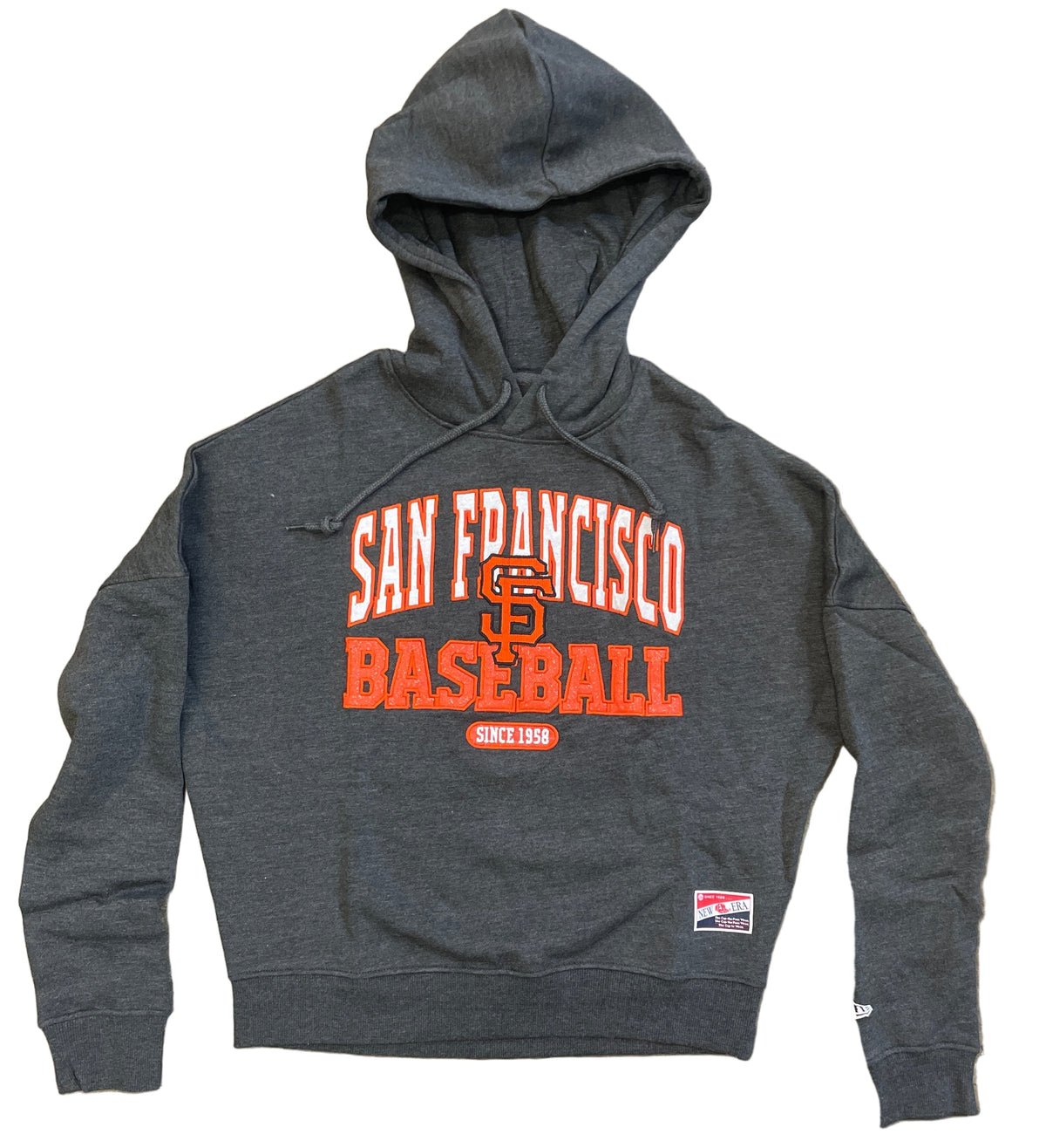 New Era Women San Francisco Giants Glitter Cropped Hoodie -Grey product image 1, provided for visual reference and product
