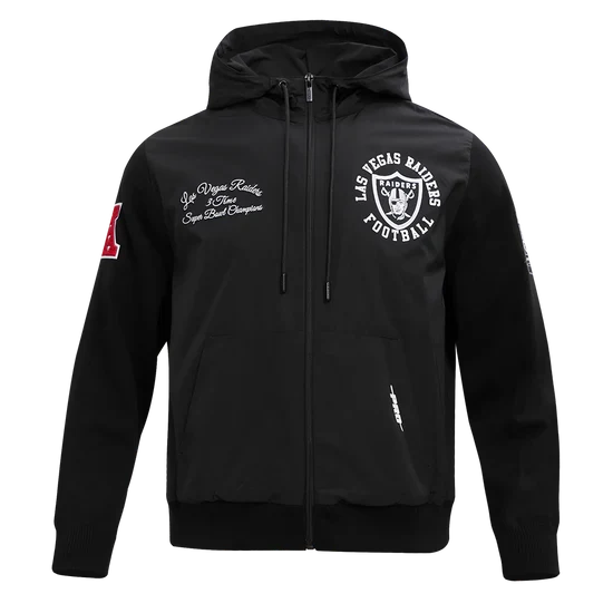 Pro Standard Las Vegas Raiders Hybrid Woven FZ Hoodie-Black product image 1, provided for visual reference and product