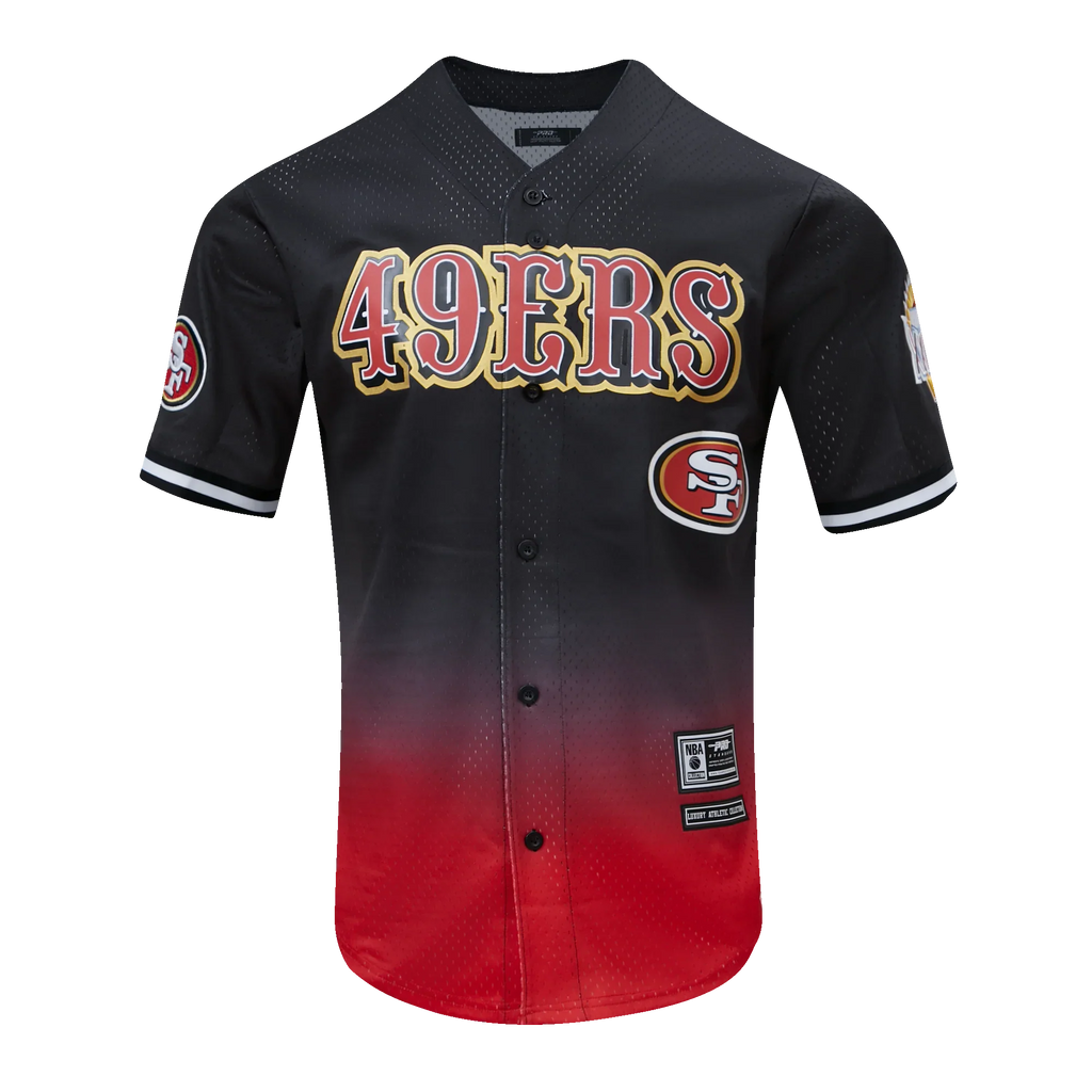 Pro Standard San Francisco 49ers Logo Mesh Button Up Jersey-Black/Red product image 1, provided for visual reference and