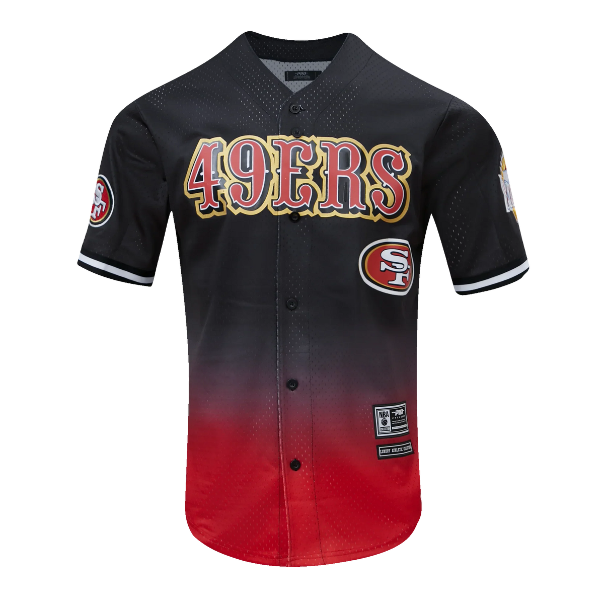 Pro Standard San Francisco 49ers Logo Mesh Button Up Jersey-Black/Red product image 1, provided for visual reference and