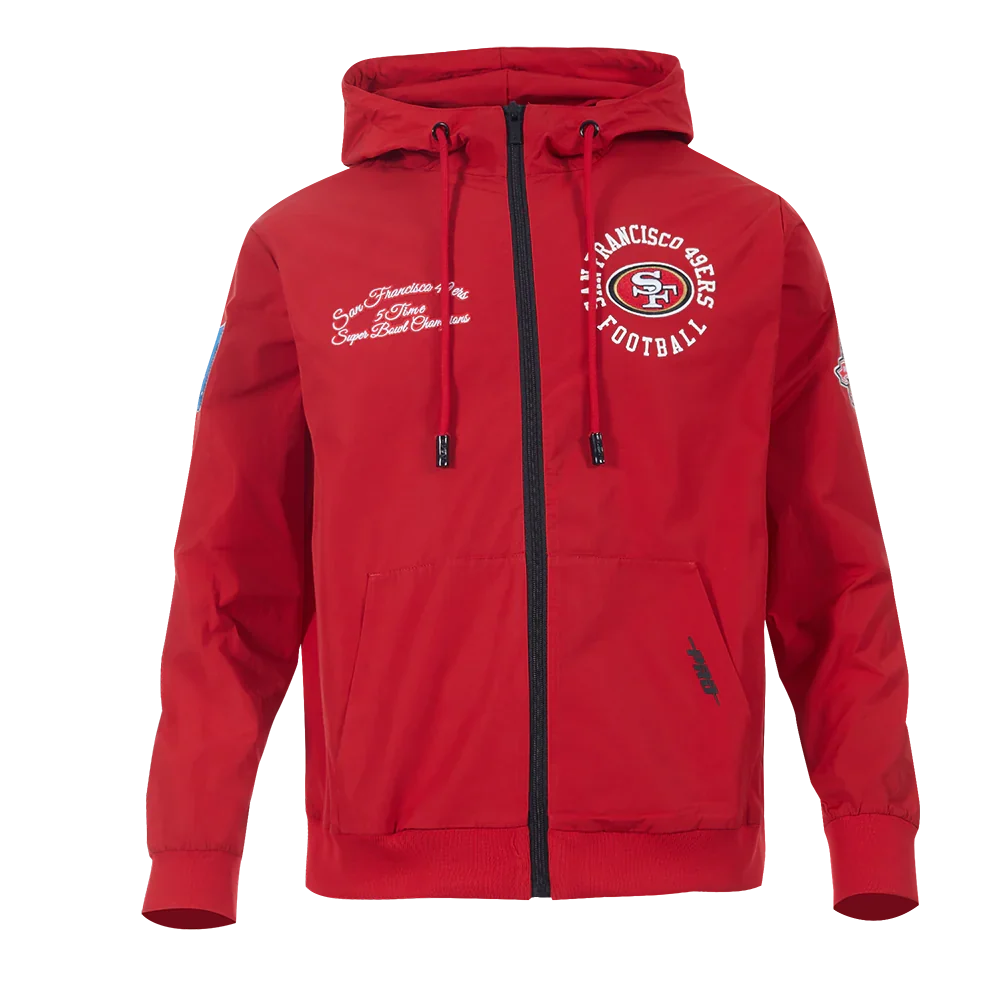 Pro Standard Men San Francisco 49ers Hybrid Woven Full-Zip Hoodie - Red product image 1, provided for visual reference and