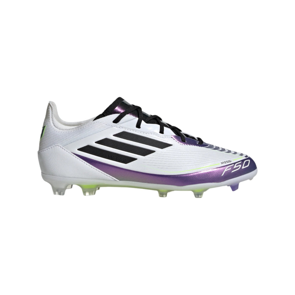 Adidas Jr Messi F50 Pro FG-White/Purple product image 1, provided for visual reference and product detail review