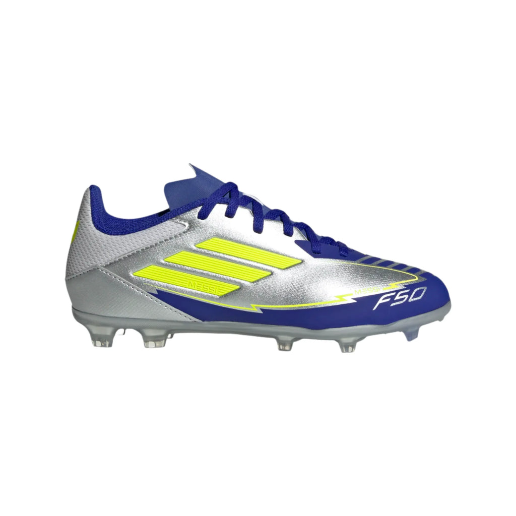 Adidas JR Messi F50 League FG/MG -Silver/Yellow/Blue product image 1, provided for visual reference and product detail review
