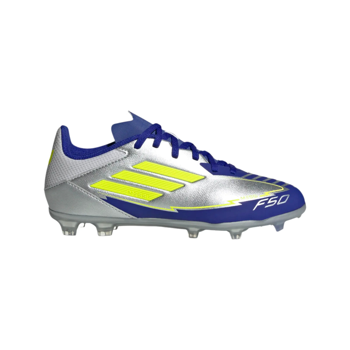 Adidas JR Messi F50 League FG/MG -Silver/Yellow/Blue product image 1, provided for visual reference and product detail review