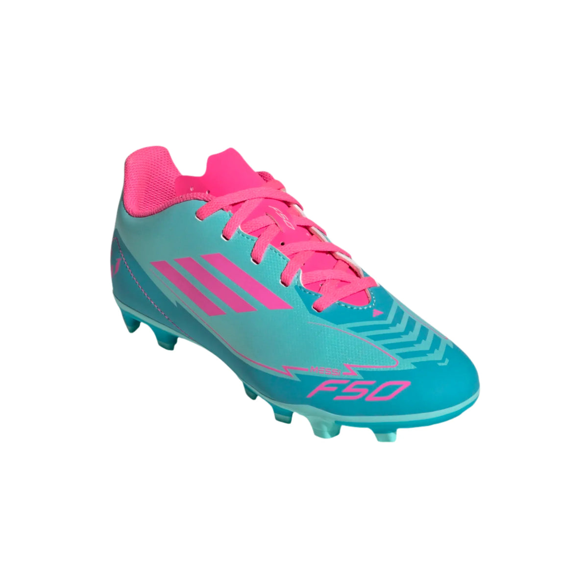 Adidas JR Messi F50 Club FXG FG/MG-Aqua/Lucid Pink product image 3, provided for visual reference and product detail review