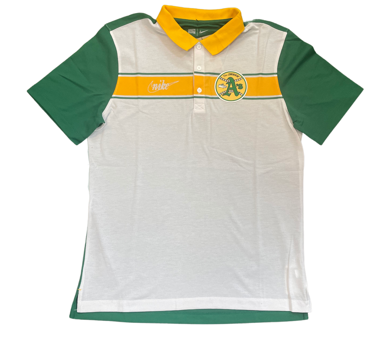 Nike Men Oakland Athletics Rewind Stripe Polo product image 1, provided for visual reference and product detail review