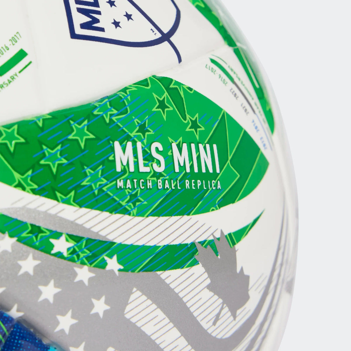 Adidas MLS Mini Soccer Ball-White/Green/Blue product image 2, provided for visual reference and product detail review
