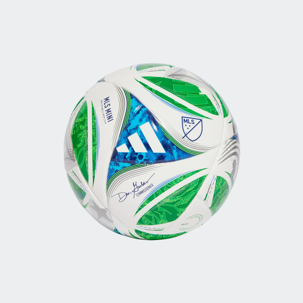 Adidas MLS Mini Soccer Ball-White/Green/Blue product image 4, provided for visual reference and product detail review