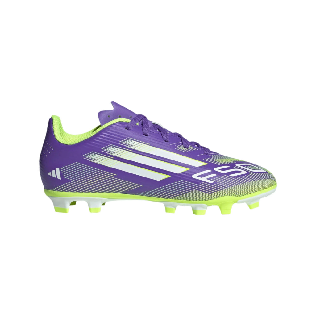 Adidas Jr F50 Club FG/MG-PURRUS/FTWWHT/LUCLEM product image 1, provided for visual reference and product detail review