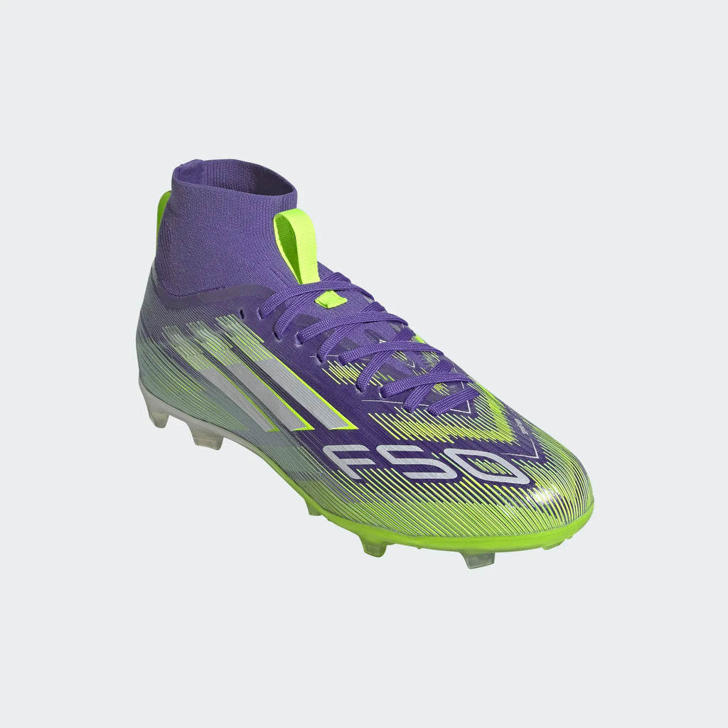 Adidas JR F50 Mid Elite FG/MG-PURRUS/FTWWHT/LUCLEM product image 4, provided for visual reference and product detail review
