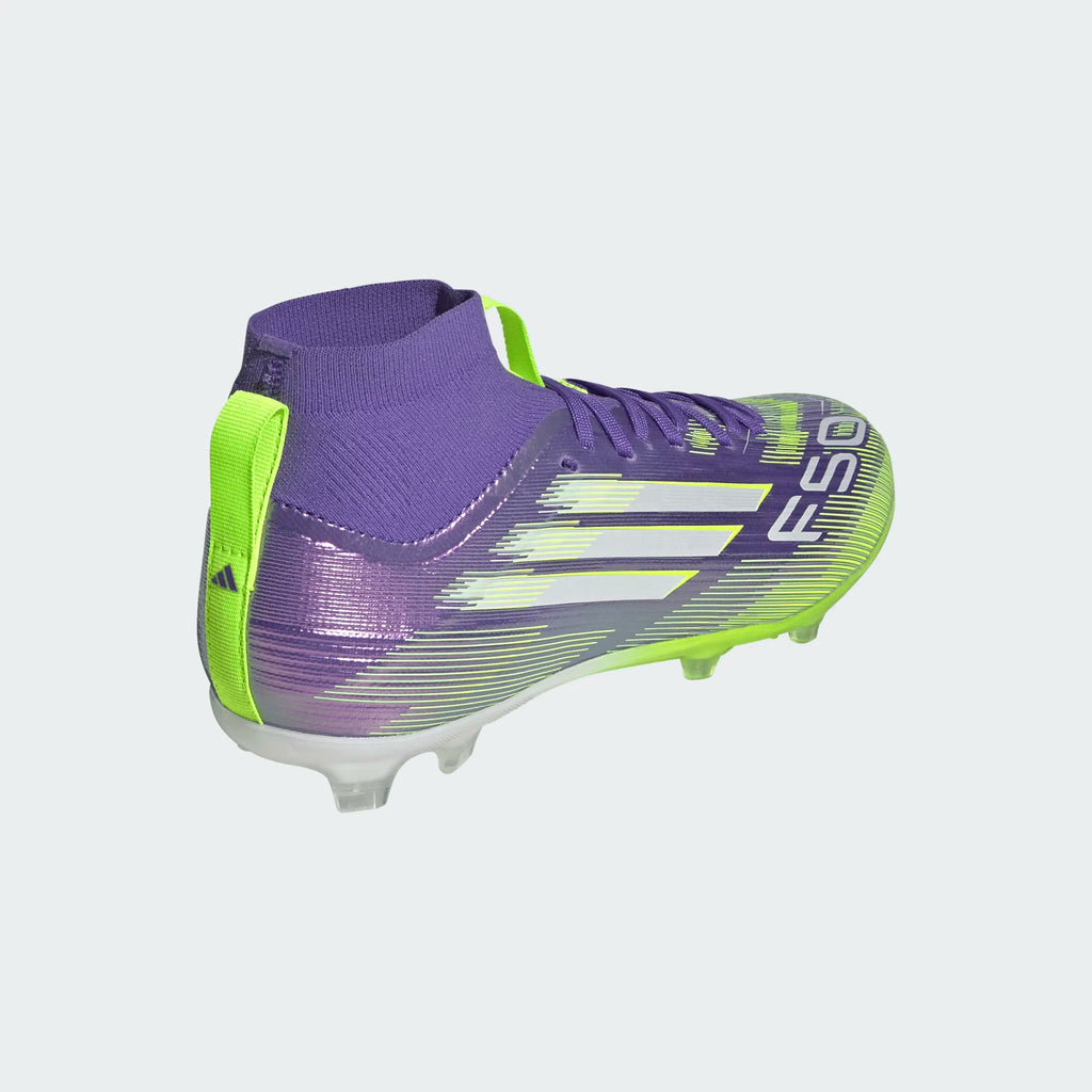 Adidas JR F50 Mid Elite FG/MG-PURRUS/FTWWHT/LUCLEM product image 3, provided for visual reference and product detail review