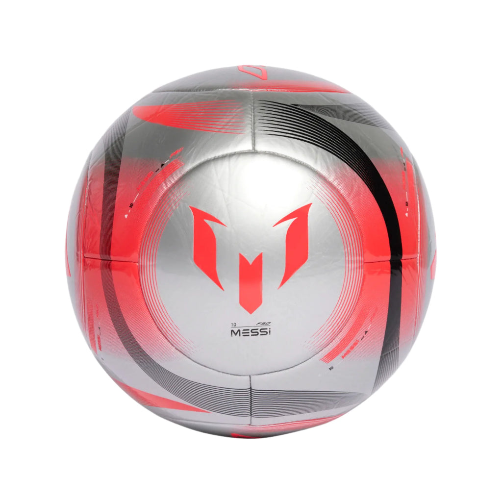 Adidas Messi Club Soccer Ball-Silver/Red product image 1, provided for visual reference and product detail review