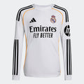 Adidas Youth Real Madrid Long Sleeve Home Stadium Jersey 25/26 product image 1, provided for visual reference and product
