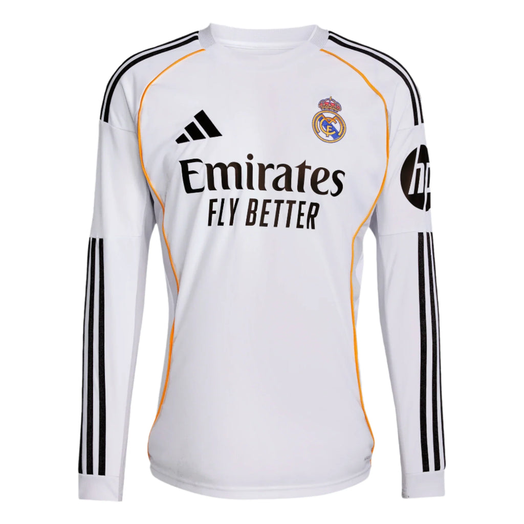 Adidas Real Madrid Long Sleeve Home Stadium Jersey 25/26 product image 1, provided for visual reference and product detail