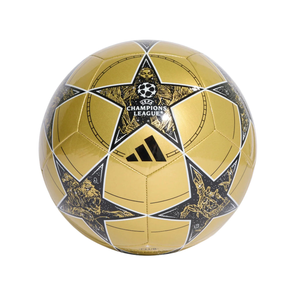 Adidas Champions League Club Soccer Ball 25/26-GOLDMT/BLACK/WHITE product image 1, provided for visual reference and product