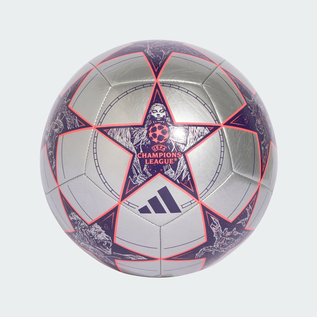 Adidas Champions League Club Soccer Ball 25/26- SILVMT/DPURPL/TURBO product image 2, provided for visual reference and