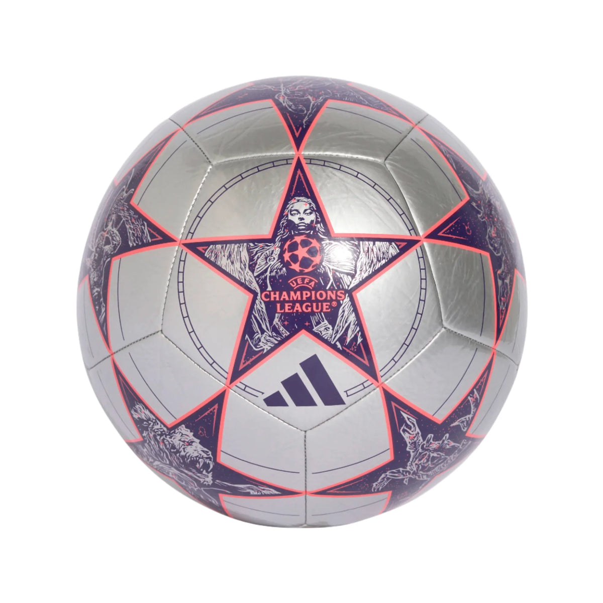 Adidas Champions League Club Soccer Ball 25/26- SILVMT/DPURPL/TURBO product image 1, provided for visual reference and