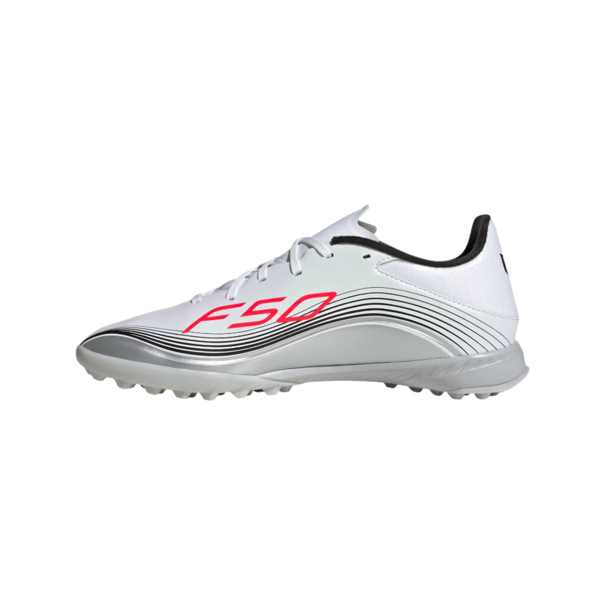 Adidas Messi F50 League TF-White/Lucid Red/Metallic product image 2, provided for visual reference and product detail review