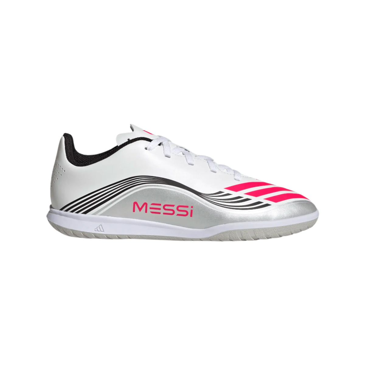 Adidas Jr F50 Messi Club IC-White/Lucid Red/Metallic product image 1, provided for visual reference and product detail review