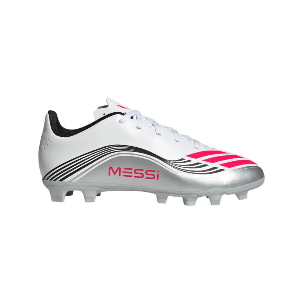 Adidas JR Messi F50 Club FXG FG/MG-WHITE/lUCID RED/METALLIC product image 1, provided for visual reference and product