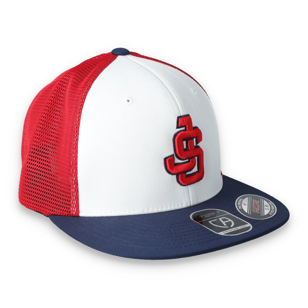 Justin-Siena HS Flexfit Performance Trucker Mesh Back Cap-White/Navy/Red product image 6, provided for visual reference and