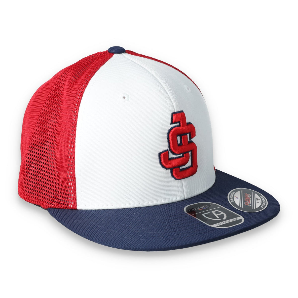 Justin-Siena HS Flexfit Performance Trucker Mesh Back Cap-White/Navy/Red product image 6, provided for visual reference and