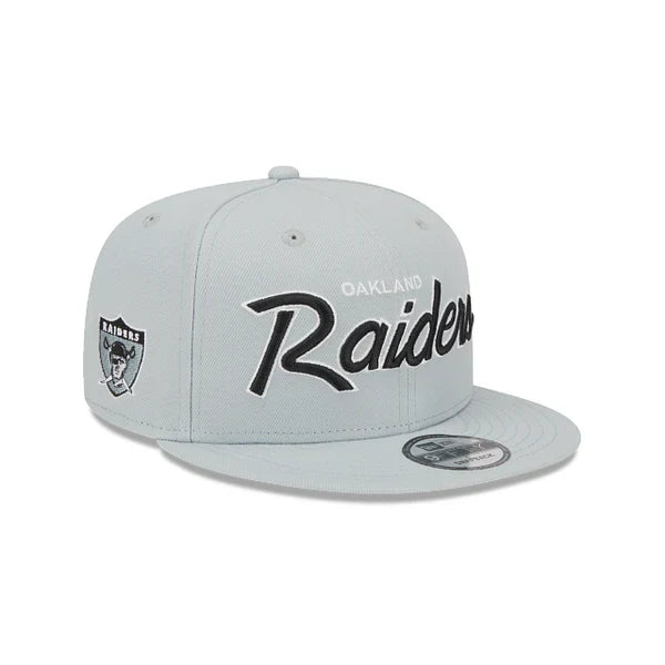 New Era Youth Las Vegas Raiders Script 9FIFTY Snapback Hat - Grey product image 1, provided for visual reference and product