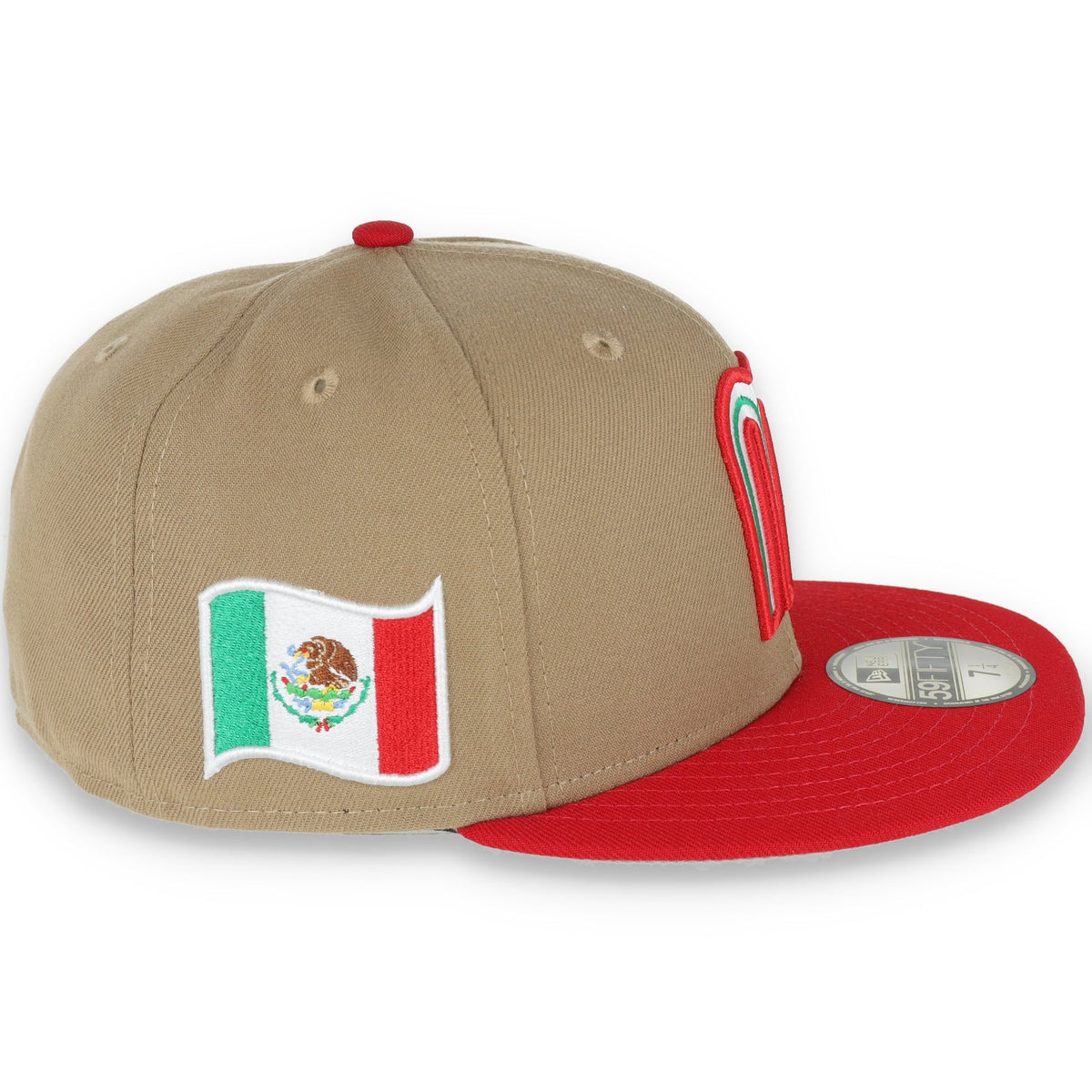New Era Official Mexico Wordmark 59Fifty Fitted Hat-Khaki/Scarlet product image 4, provided for visual reference and product