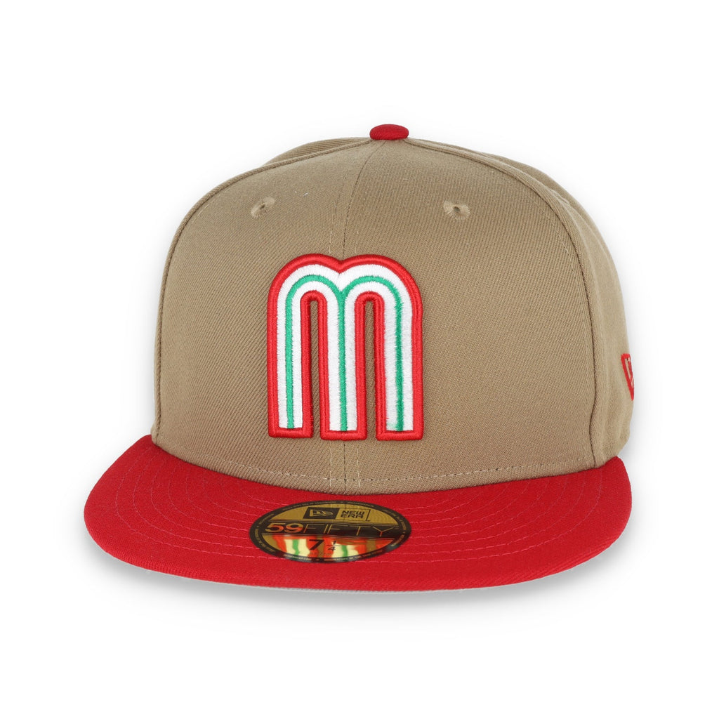 New Era Official Mexico Wordmark 59Fifty Fitted Hat-Khaki/Scarlet product image 2, provided for visual reference and product