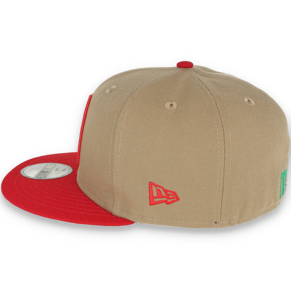 New Era Official Mexico Wordmark 59Fifty Fitted Hat-Khaki/Scarlet product image 5, provided for visual reference and product