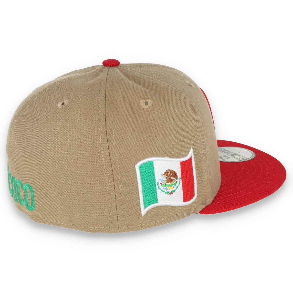 New Era Official Mexico Wordmark 59Fifty Fitted Hat-Khaki/Scarlet product image 3, provided for visual reference and product