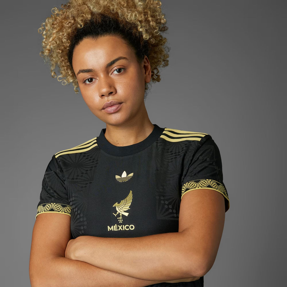 Adidas Women Mexico FMF Authentic Jersey 2025- Black/Gold product image 6, provided for visual reference and product detail