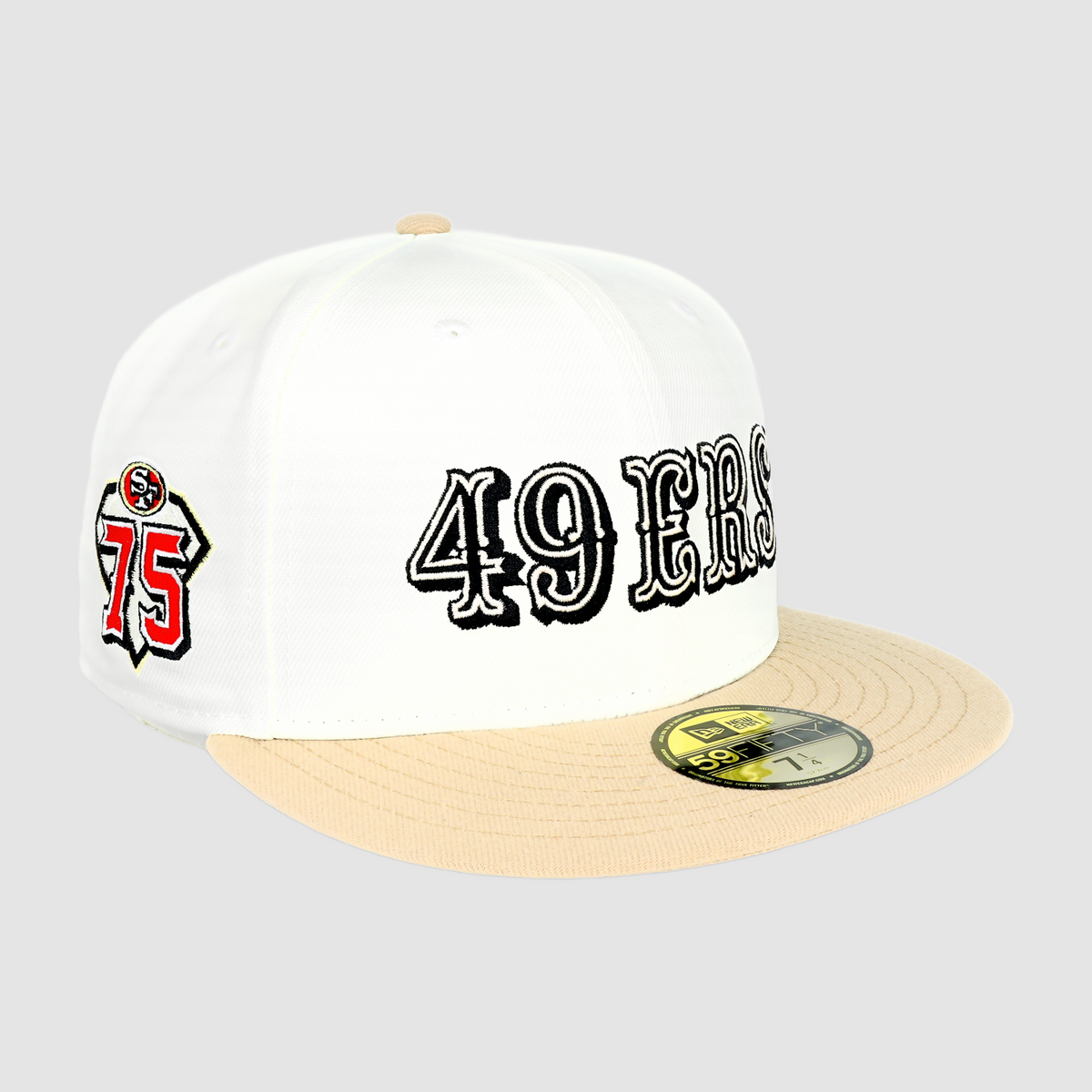 Exclusive San Francisco 49ers Official 59FIFTY Fitted, 75TH ANNIVERSARY SIDE PATCH SCRIPT -CHROME product image 1, provided