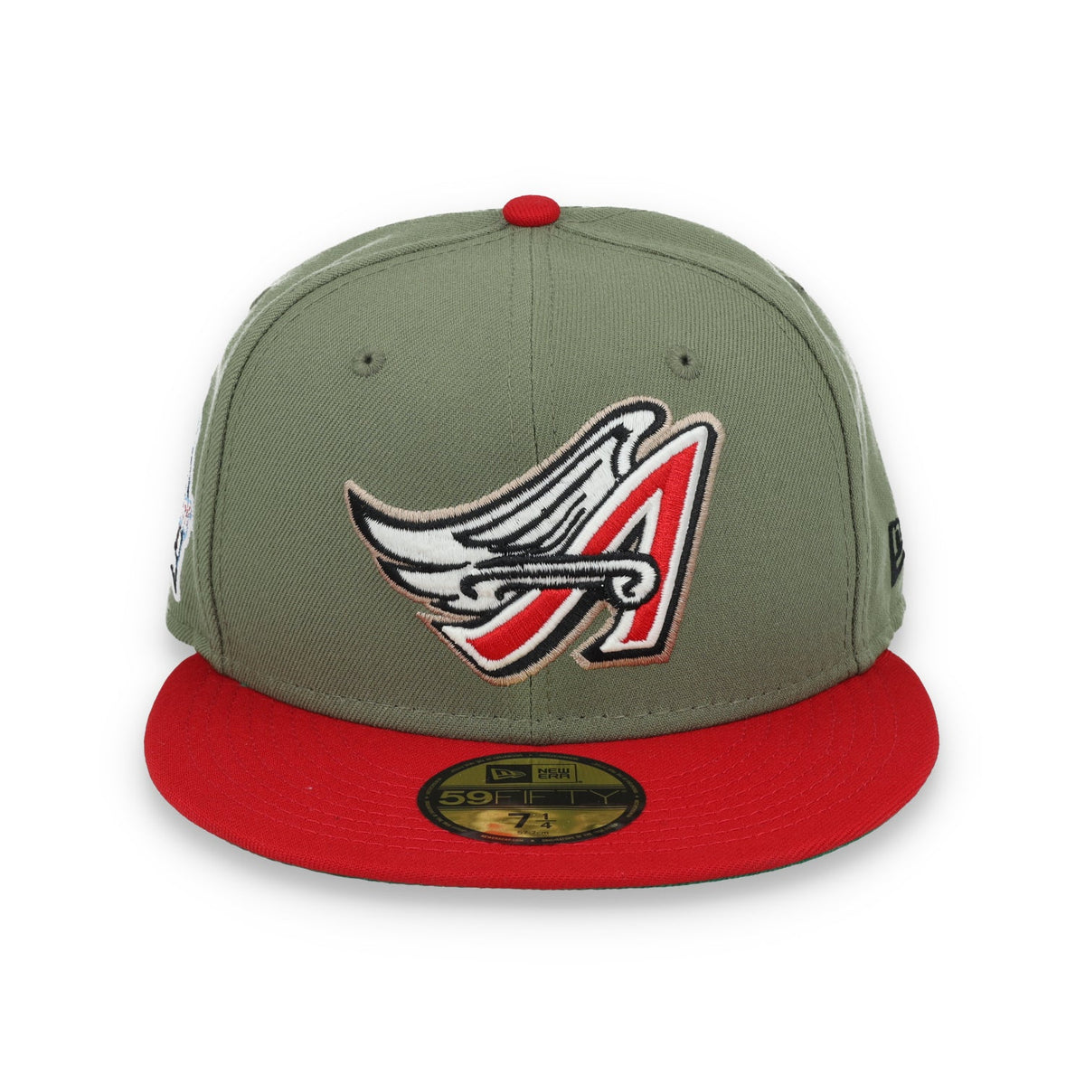 New Era Los Angeles Angels 40th Anniversary Side Patch 59FIFTY Fitted Hat- Olive Green product image 2, provided for visual