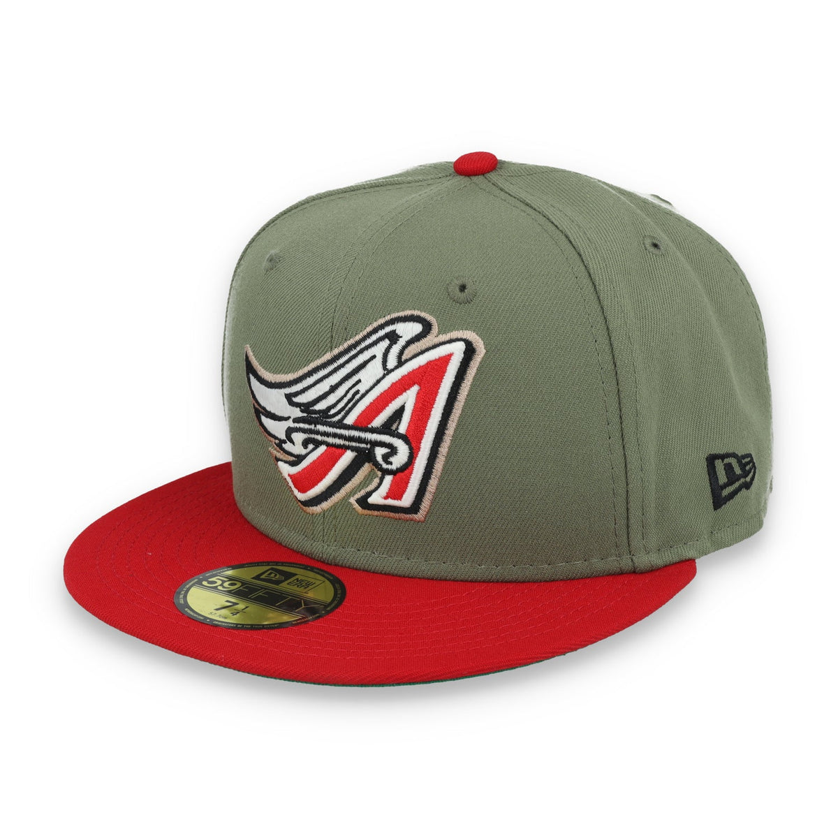 New Era Los Angeles Angels 40th Anniversary Side Patch 59FIFTY Fitted Hat- Olive Green product image 3, provided for visual